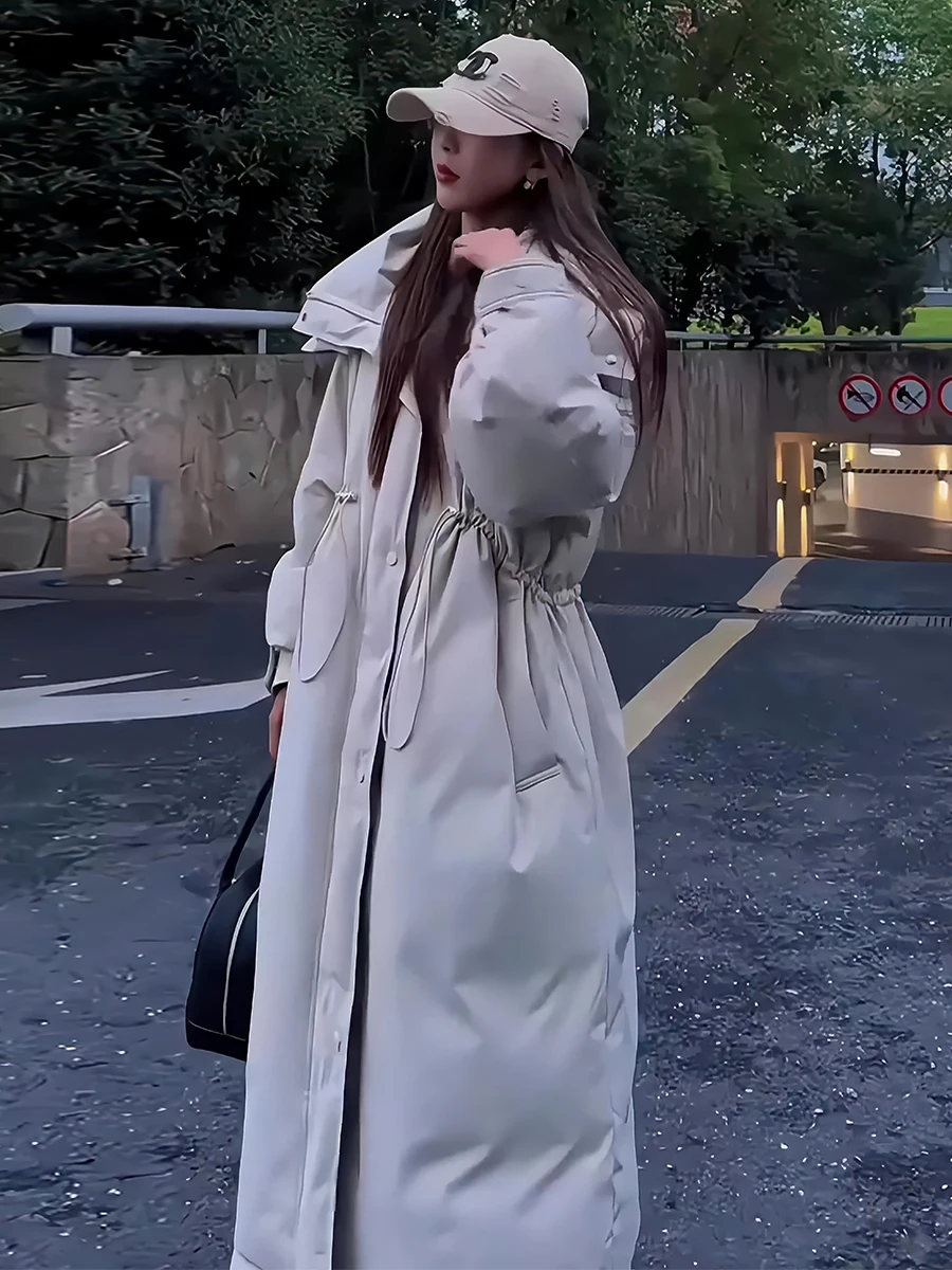 Faionable abrigo largo de lujo blanco Du down Puffer Jaet para mujer con diseño de sombrero Dstring prendas de vestir exteriores de invierno