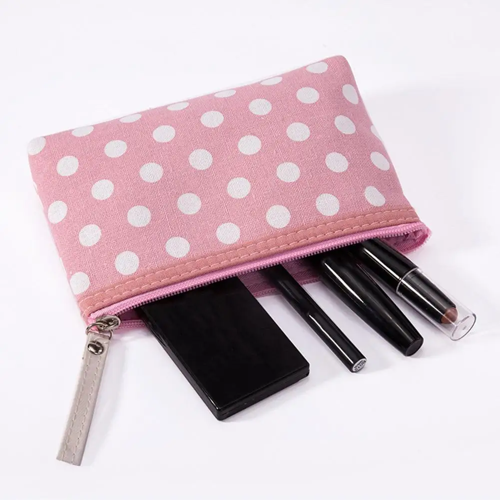 Small Fresh Canvas Dot Makeup Bag Simple and Portable Skincare Storage Bag Korean Version Student Pencil Case Wallet
