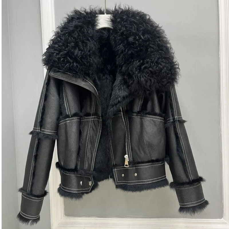 أحدث معطف نسائي راقي مصنوع من فرو الأرانب مع ياقة صوف الشاطئ للتخسيس والنحيف أحدث طراز الشتاء الشبابي #2