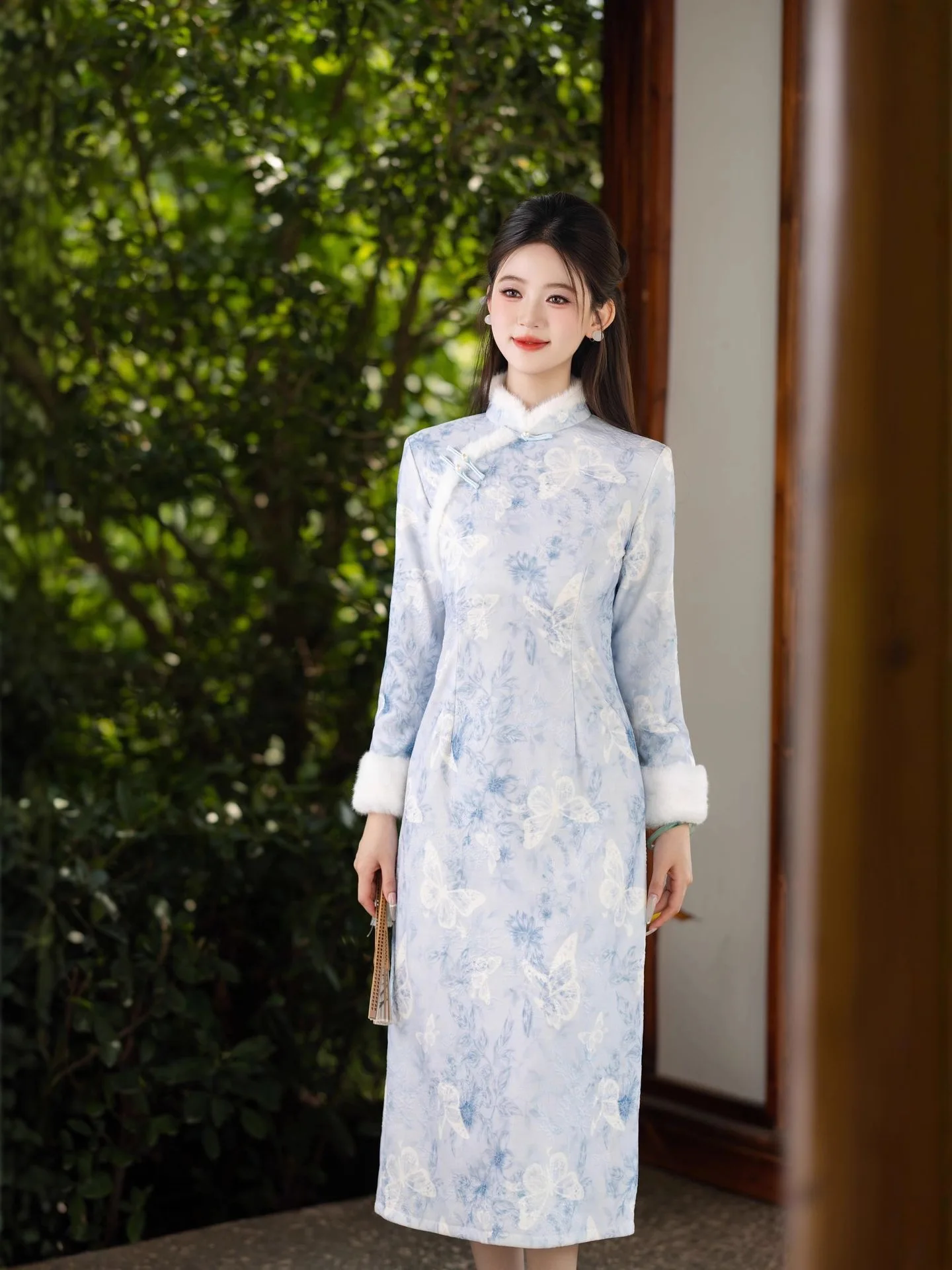 

New Chinese style Blue Improved Cheongsam Women's 2025 Winter New Style Ladies' Young Daily Dress Cheongsam