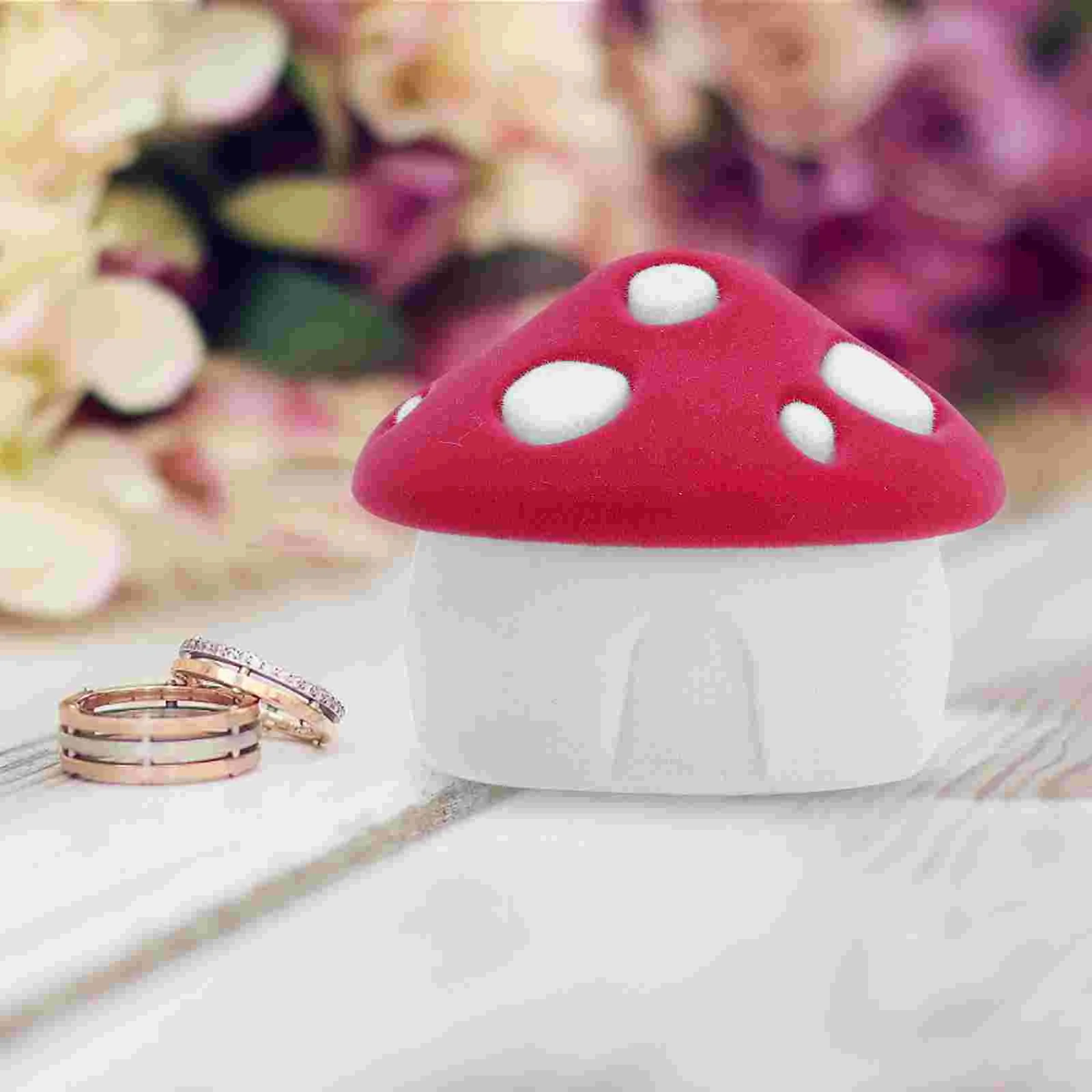 Necklace Small Mushroom House Velvet Ring Jewelry Box (Purple Red Mushroom) 2pcs Travel The Lid Decorative Case