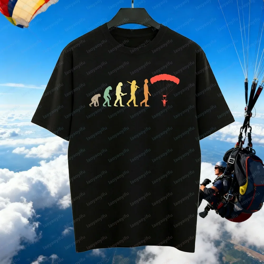 Retro Skydiver Evolution Print Cotton T-Shirt Trending Extreme Sport Gift Cool Skydive Summer Outdoors Fashion Men's Clothing