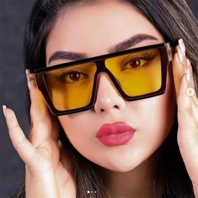 Fashion Trendy Flat Top Square Sunglasses Women Men Luxury Brand Popular Yellow Lens Sun Glasses Oversized Shades Unisex UV400 AliExpress