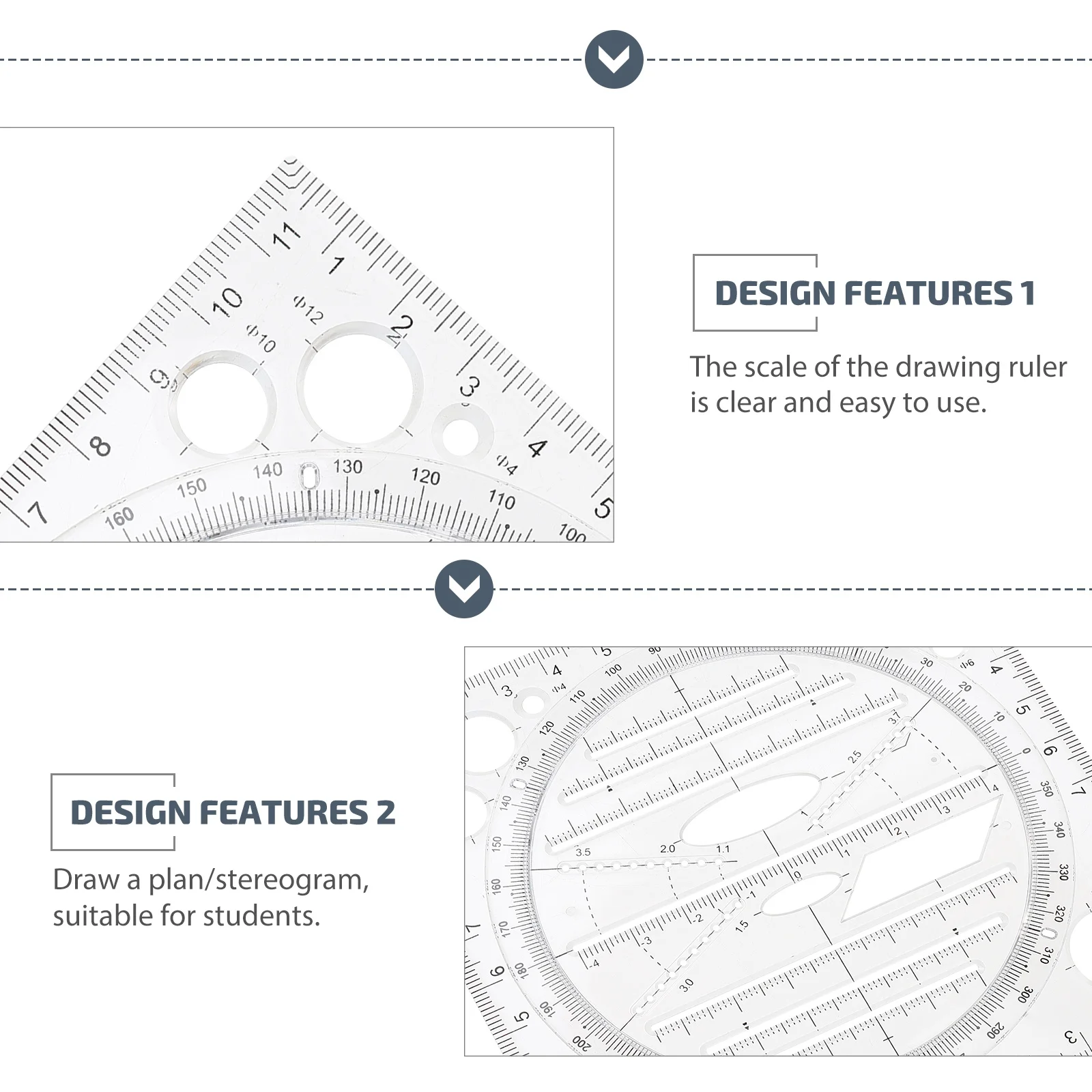 مجموعة مسطرة الرسم منقلة أداة قياس هندسية للطلاب أدوات مكتبية مدرسية قالب مسطرة بلاستيكية أداة رسم #3