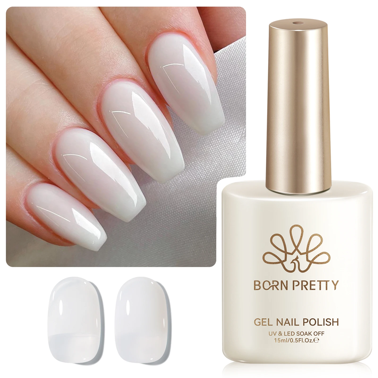 

BORN PRETTY 15ml Milky White Jelly Nude Gel Nail Polish Translucent Pink Manicure UV LED Semi Permanent Soak Off Varnish