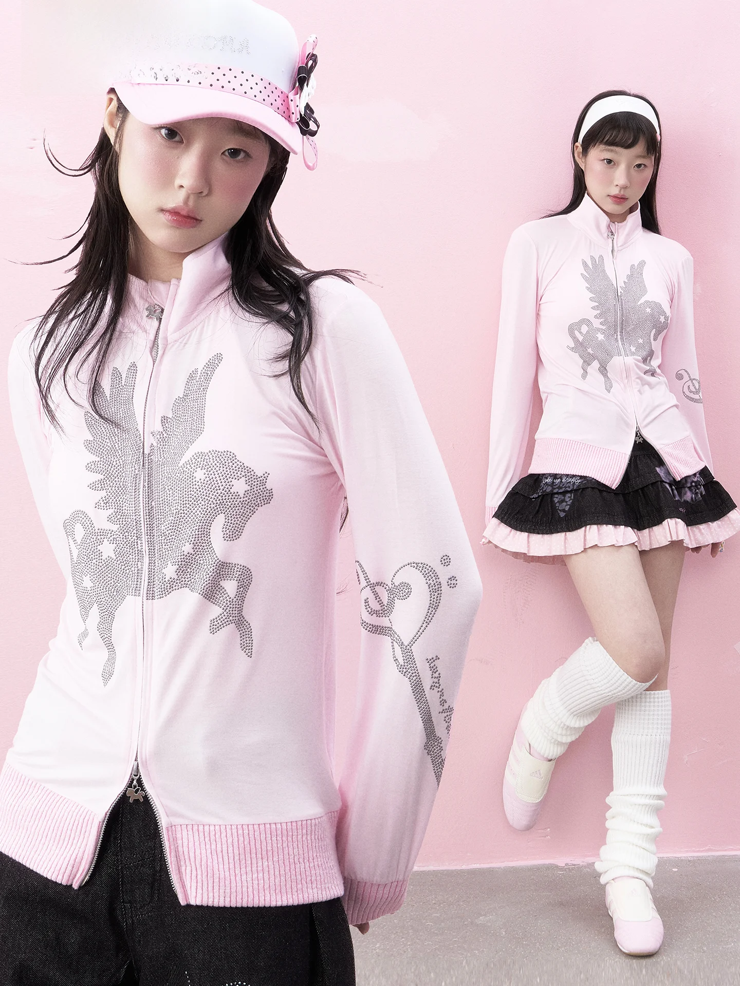 

Pink Pony Breathable Lightweight Sun Protection Clothing Princes Style Rivet Sequin Short Outerwear Women's Fashion Summer