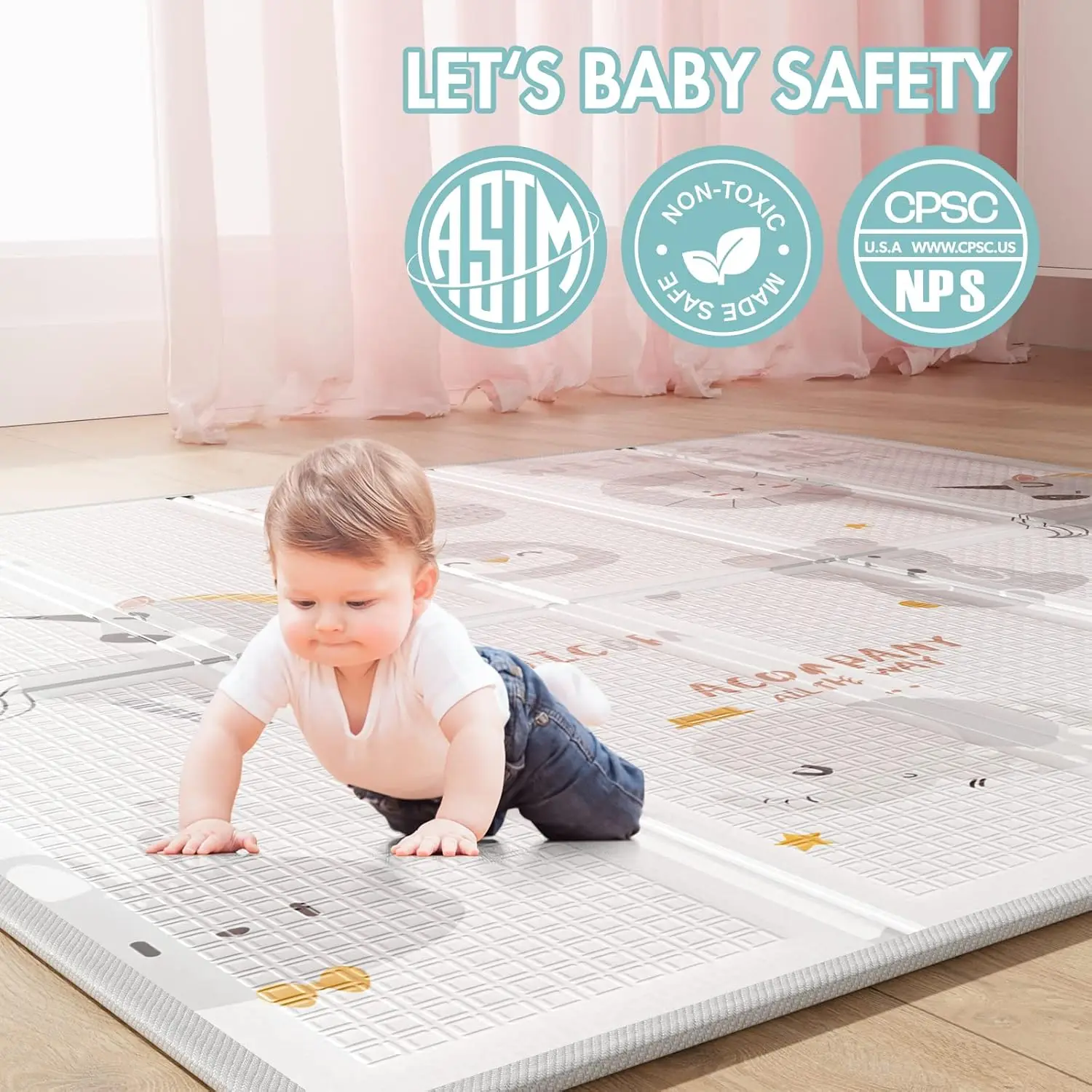 Parc bébé avec tapis, 59x59 pouces parc pour bébés et tout-petits, stylo de jeu pour enfants, cour de jeu pour nourrissons avec porte
