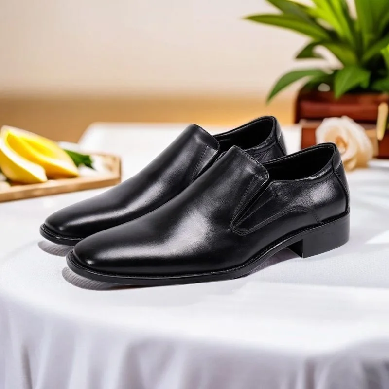 

Men's Height Increasing Elevator Shoes - Black Leather Brogue Wing-tip Oxfords