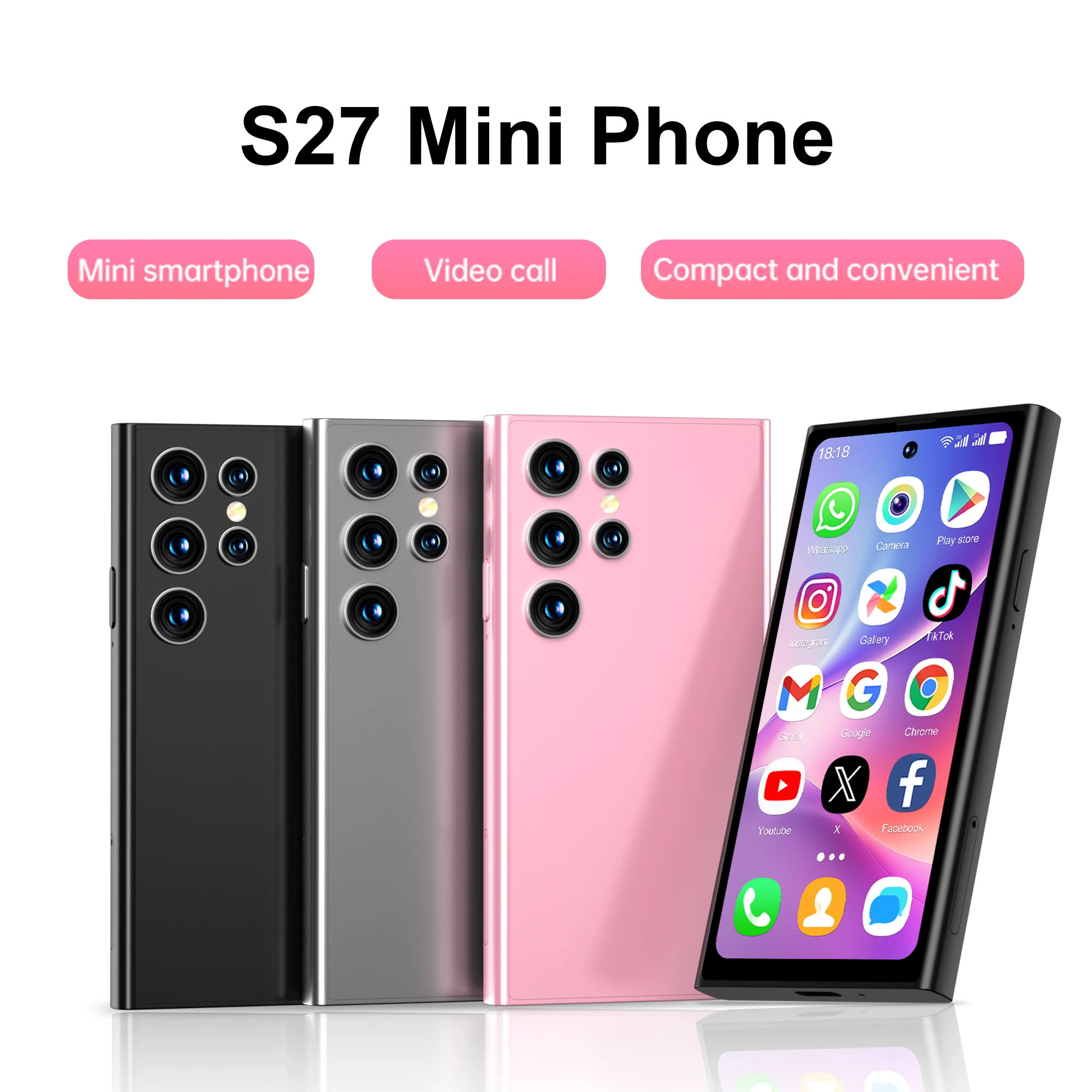 

SERVO S27 Mini Smartphone 3G WCDMA 2 SIM Card Slot Android Play Store 2MP+5MP Camera 4.0" Display Small Smart Cellphones 2000mAh