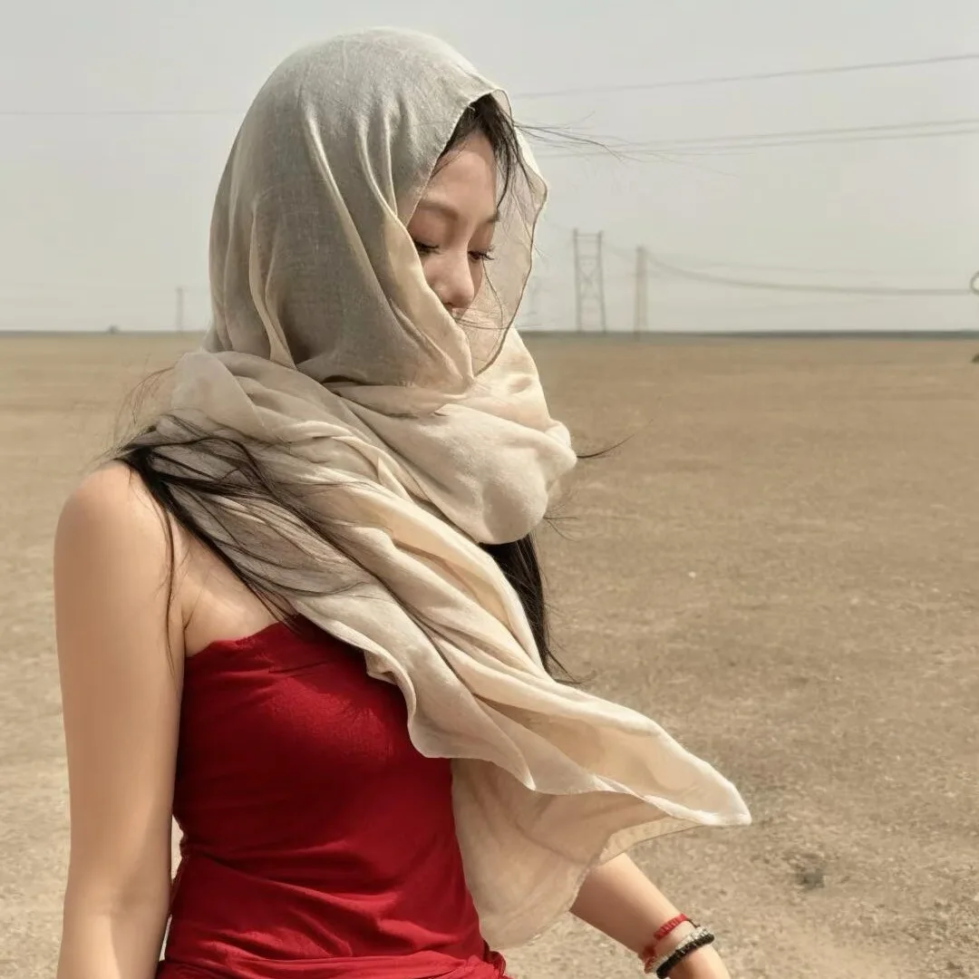 

Cotton Linen Scarf Beige Bohemian Lightweight Versatile Sun Protection UV Desert Beach Photography Shawl Women Wrap Cover Up​