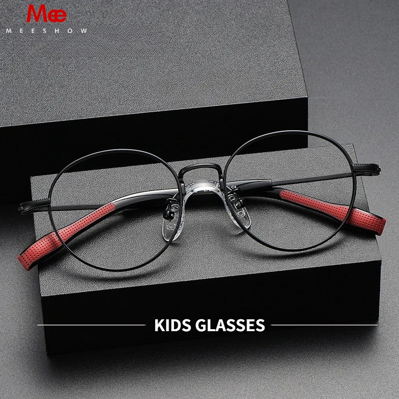 Meeshow Brand  Kids Pure Titanium Children's Glasses Frames Women small  Vintage Retro Round Eyewear  Prescription CE Eyeglasses