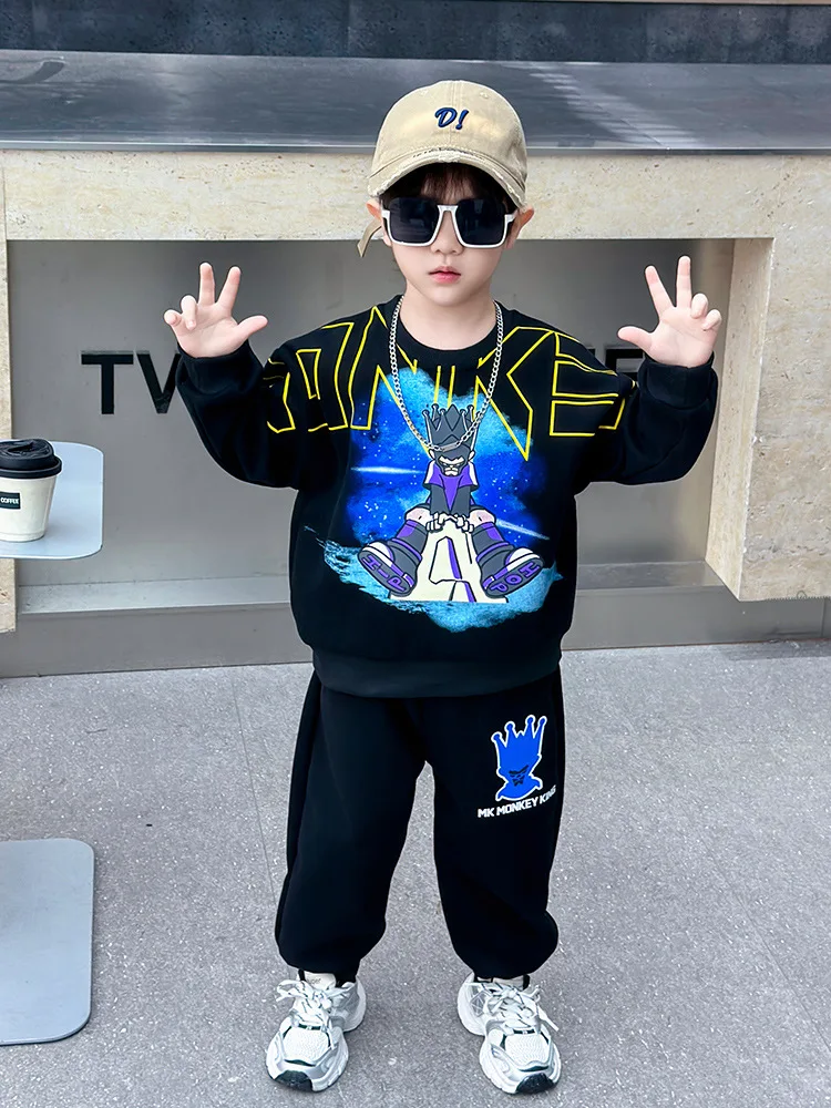 

Спортивные толстовки и брюки для мальчиков, комплект из 2 предметов, детский весенний новый спортивный костюм с мультяшным принтом, детская повседневная дышащая одежда, От 2 до 12 лет