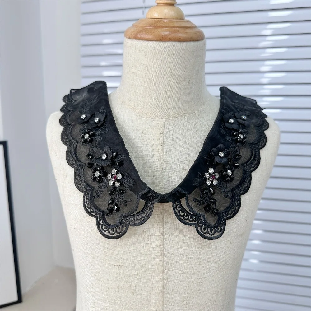 Insignia de cuello nuevo para mujer, cuello de encaje, accesorio de cuello de camisa, chal con cordones, vestido versátil con cuello de muñeca, decoración de blusa