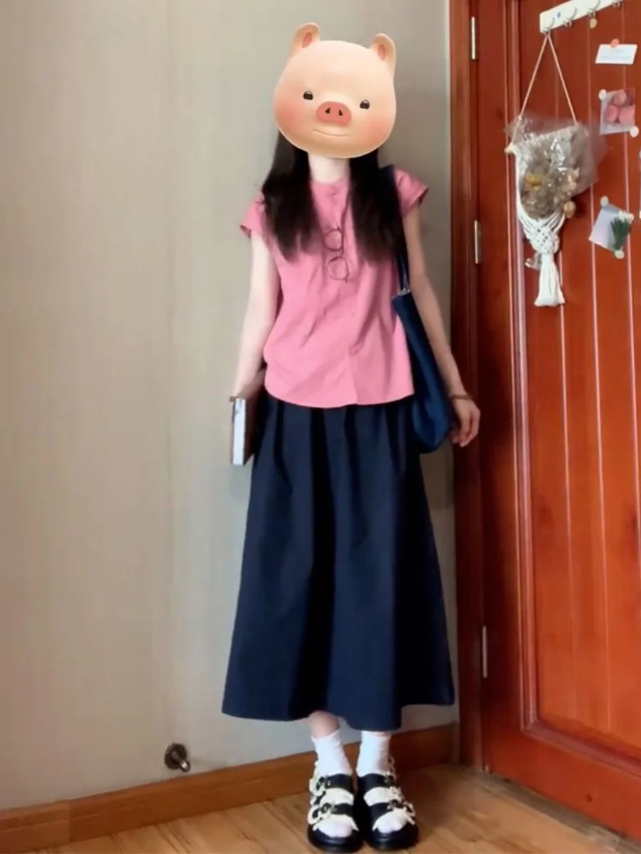 Estate 2024 Donna Rosa ort Sve irt Sle giapponese Design unico Casual Misto cotone Button up Classico rotondo Ne Top