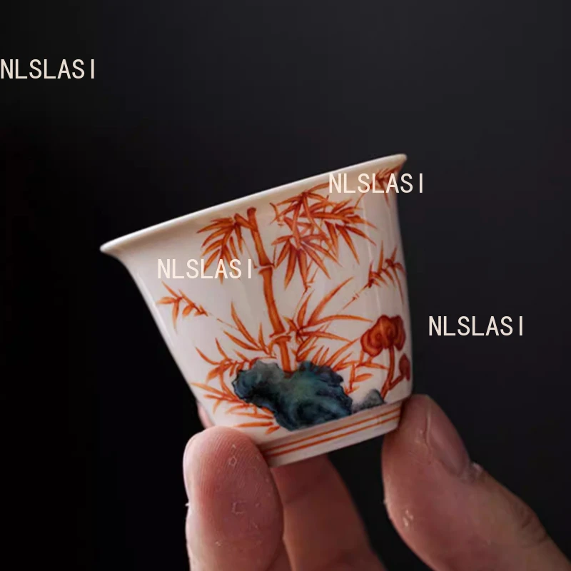 Taza de cerámica con forma de hoja de bambú roja, estilo chino, taza maestra, taza de té para el hogar, juego de té Kungfu, utensilios para beber, 70ml, 1 ud.