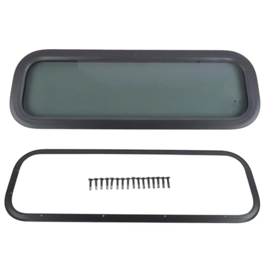 

RV Window 33 W x 10 H Tinted Black Tempered Glass Vertical Fit for 1 or 1-1/2 Thickness Wall Camper Cargo Trailer