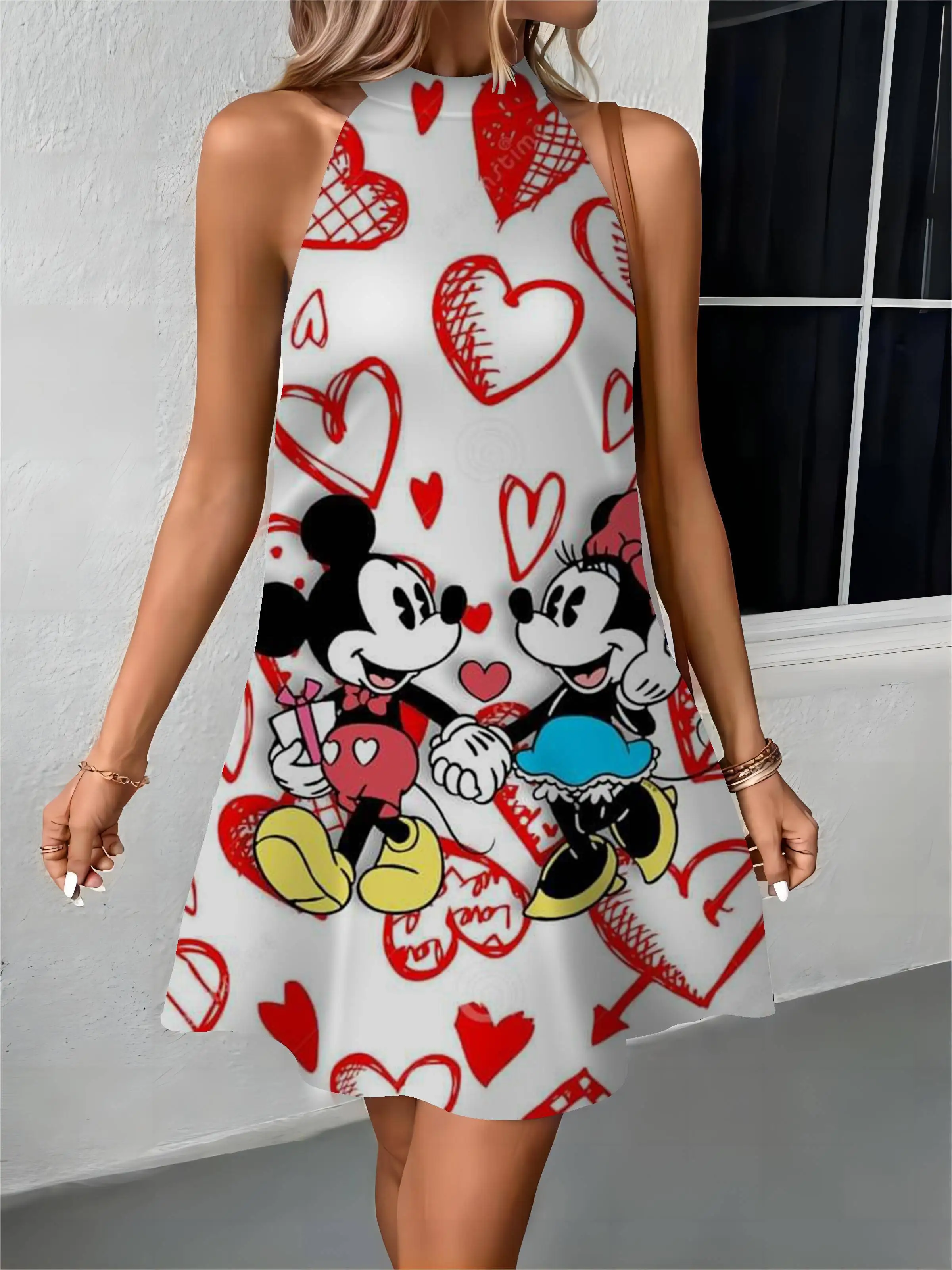 

Evening Dresses Minnie Mouse Mickey Off Shoulder Women's Luxury Party Dress Disney Apron Bow Knot Womens Fashion Summer 2024 New