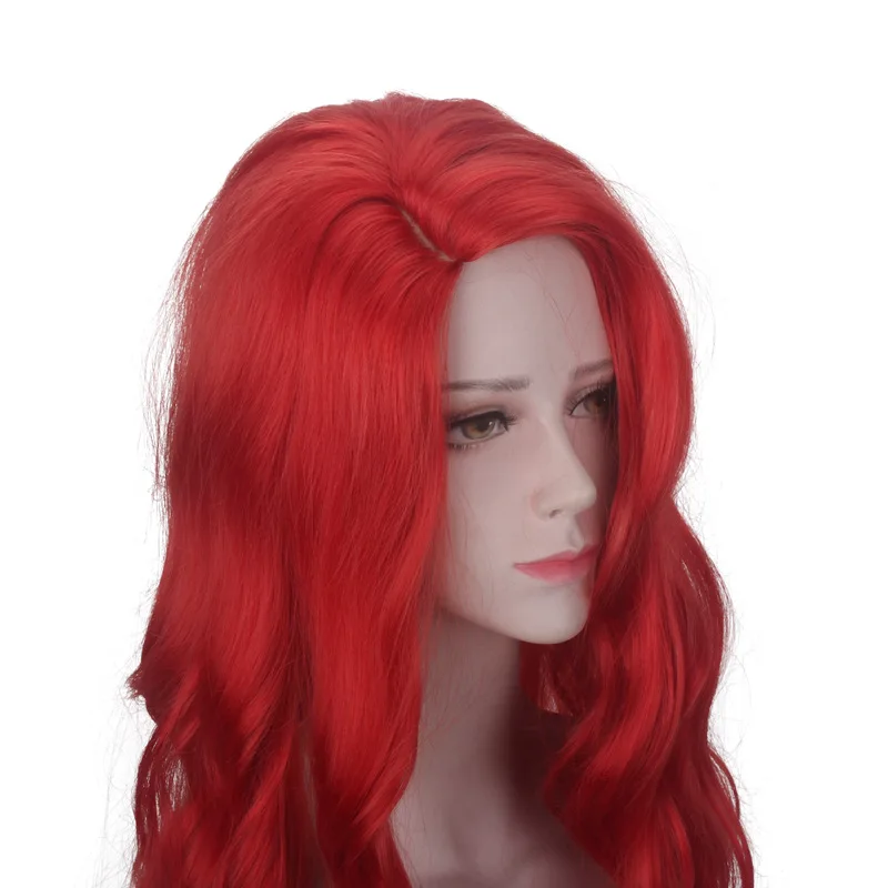 Peluca roja sintética parte media largo ondulado fibra resistente al calor disfraz fiesta Cosplay Halloween pelo de mujer