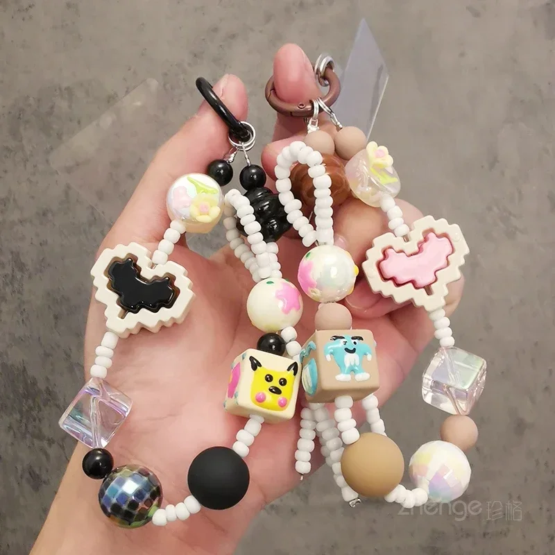 Wrist Rope Diy Building Blocks Love Graffiti Square Hand String Bead Hand String Chain Portable Small Fresh Mobile Phone Lange