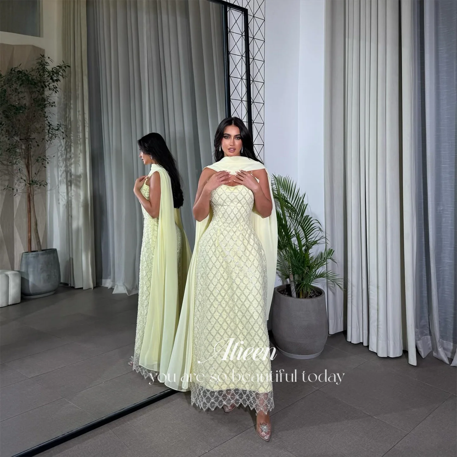 

Aileen Желтые свадебные платья для вечеринок Шаль فساتين سهرة Роскошные женские вечерние платья Платье для выпускного вечера на заказ Женское вечернее платье
