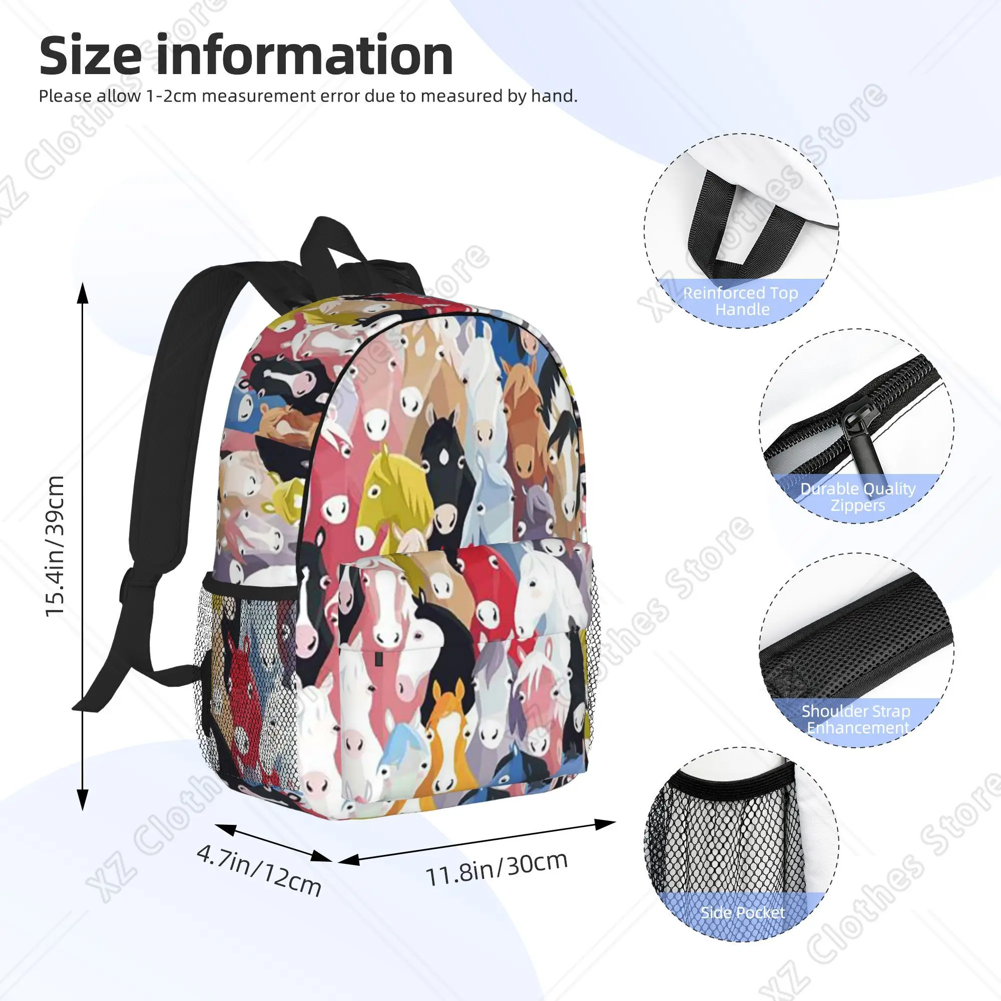 Cartoon Horse Printed Backpack Hot Sale Daypack Large Capacity Boys Girls BookBag Shoulder Bags for Men Women School Bag