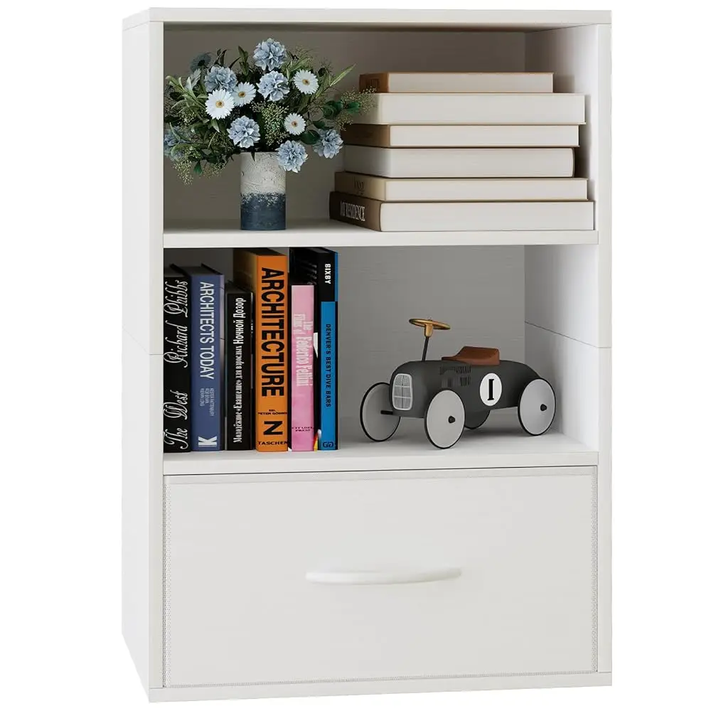 

Cube Storage Organizer Shelf, 3 Tier Stackable Bookshelf With Drawer, Wooden Display Bookcase, Small Storage Cabinet For Living