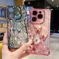 for Infinix Hot 50i 40i 40 Pro 30 Play Note 30 Smart 9 8 Flower Butterfly Clear Plating Case Anti Drop Cover
