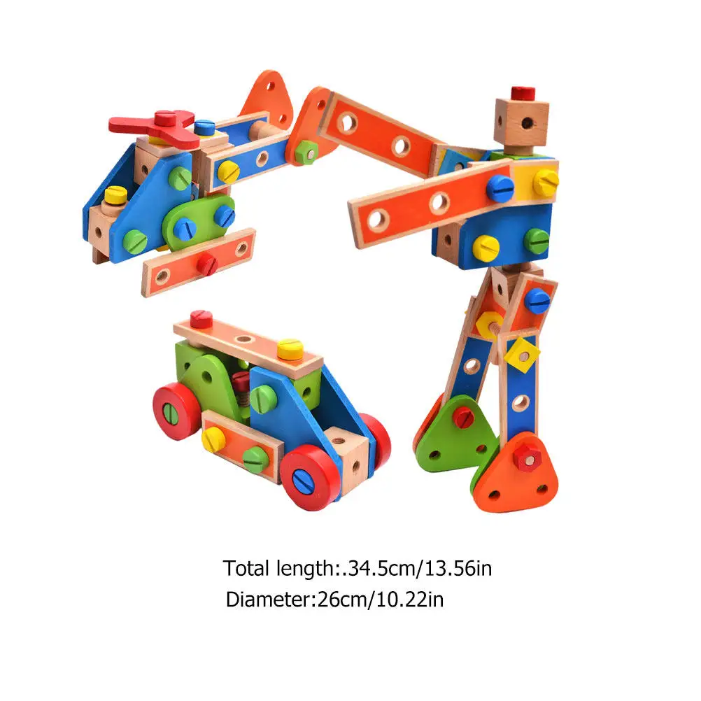 1Set Creative Wooden Nut Assemble Blocks Detachable Screw Combination Intellectual Educational Game for Kids Home Beach Outdoor view 4