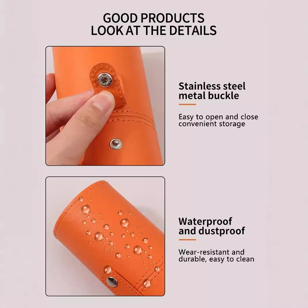 Make-upborstelhouder van PU-leer met grote capaciteit - Draagbare cosmetische organizer voor penselen en wenkbrauwpotloden (oranje)