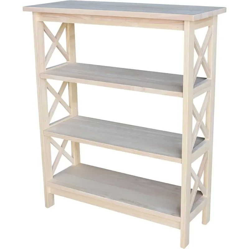 

White pollution-free wooden frame 3-Tier X-Sided Bookcase, Unfinished Office, Kids Room, Living Room, Bedroom, Study Room