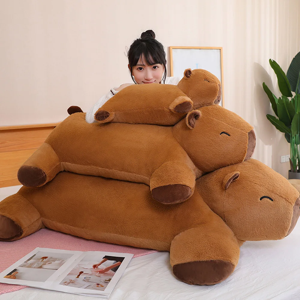 Giant Kawaii Capybara Plush Toys Soft Floor Mat Cushion Animal Brown Capybara Fluffy Carpet Gifts for Girls Room Decor