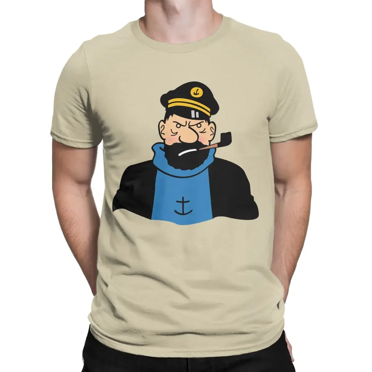 Short Sleeve Crew Neck T-Shirts Pure Cotton Plus Size Clothes Captain Haddock Men T Shirts Cartoon Awesome Tee Shirt  harajuku