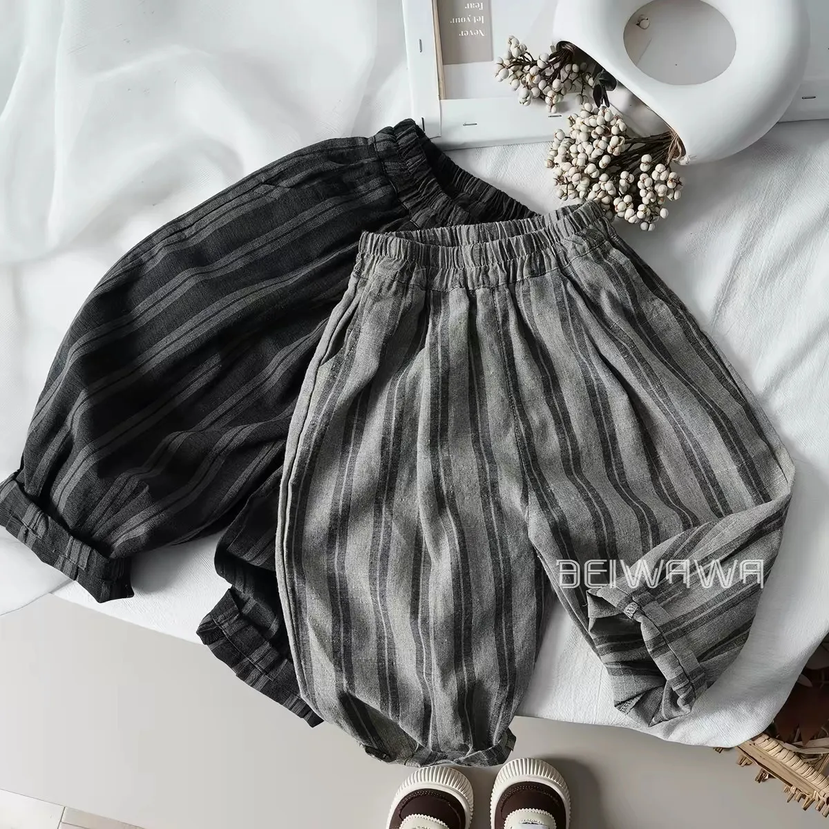 Children Pants Girls Korean Loose and Fashionable Straight Leg Pants Children Versatile Vertical Stripe Pants Trendy