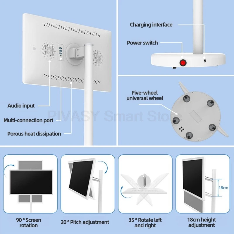 Ingebouwde camera 13MP touchscreen Smart TV voor fitness interactief met vloerstandaard Draagbare beweegbare monitor Draadloos gieten