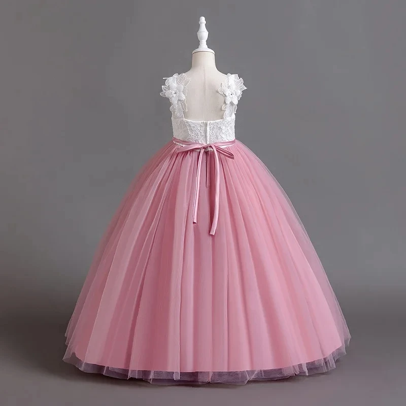New Girl Flower summer Lace Princess Dress fluffy elegant evening dress baby birthday party girl princess dress 0-12 year old