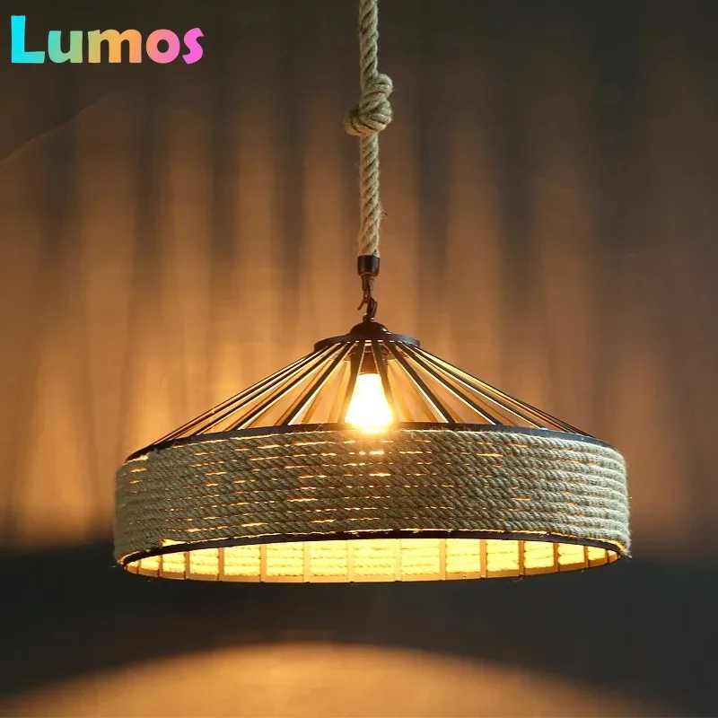 

Classical Hemp Rope Pendant Hanging Lamp Lustre for Ceiling Chandelier Classic Retro Antique Industrial Iron Dining Room Light