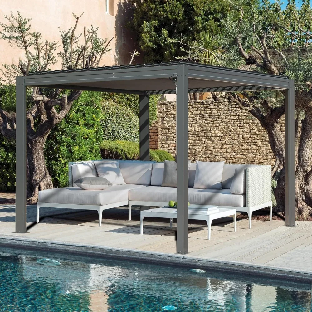 

10' x 10' Louvered Pergola,with Adjustable Roof, Aluminum Frame, Efficient Drainage System for Patio,Outdoor Aluminum Pergola