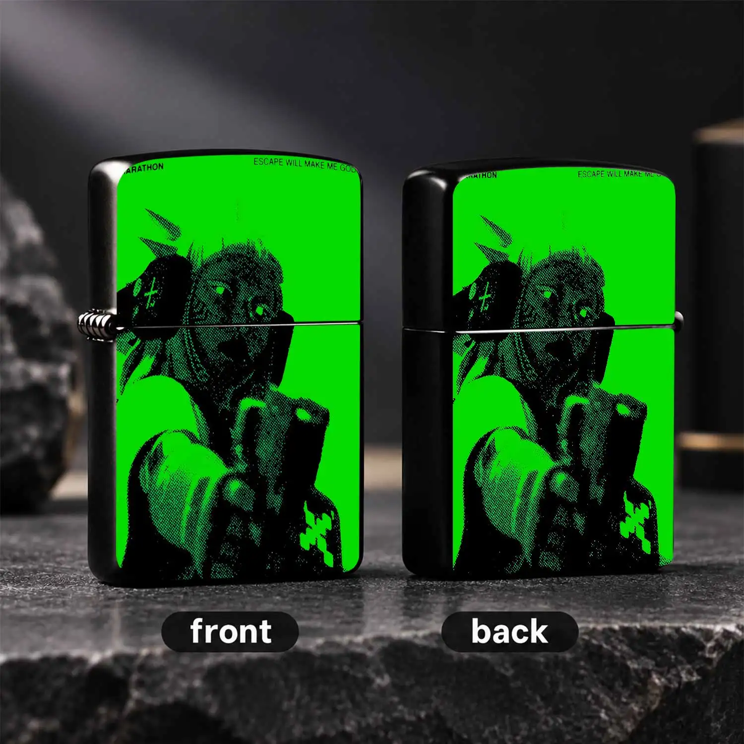 Vibrant Fluorescent Green Halftone Art Themed Lighter, Stylish Cyber Character Printed Portable Tool, Suitable For Daily Carrying, Outdoor Activities, Lighting Candles And Incense, Exquisite Unique Gift For Your Friends And Hobby Partners O
