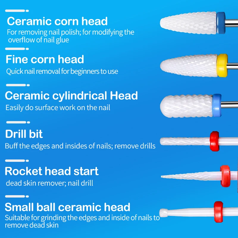 ネイルドリルビットセットセラミックフライスカッターマニキュアサンダーマシンプロ旋盤イチゴジェルポリッシュ除去チップ