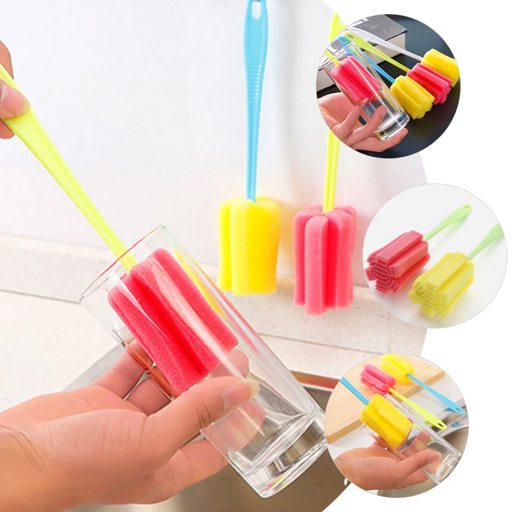 2 Pcs Long Handle Sponge Brush Elastic Mug Water Bottle Cleaning Cup Soft for Plastic Washer