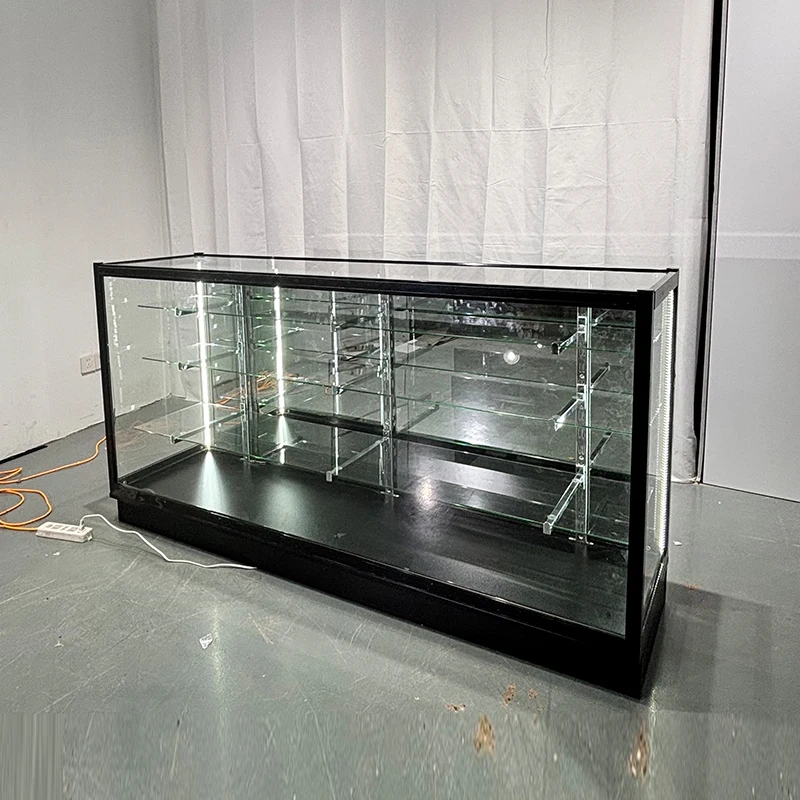 70'' Full Vision Glass Showcase Display Case - Black