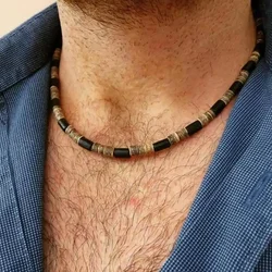 Boho Style Coconut Shell Wood Bead Necklace for Men Hip Hop Personality Trend Fashion Surfer Collarbone Chain for Men
