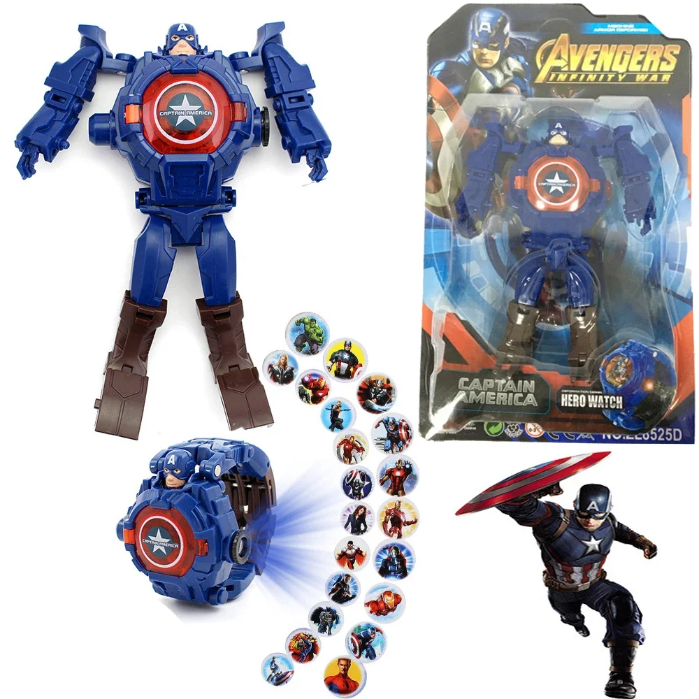 Disney Frozen Avengers Deformation Electronic Watch Boy girl Toy Cartoon iron Man spiderman Transformed Robot child Gift Watch