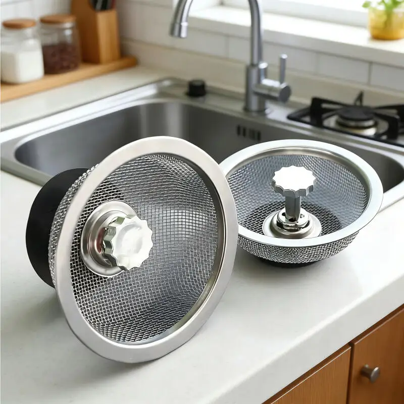 Durables Stainles Steel Kitchen Sink Strainer with Handle Stopper Replaceable Drain Basket Filter Mesh for Waste Hole Easy Clean - Image 3