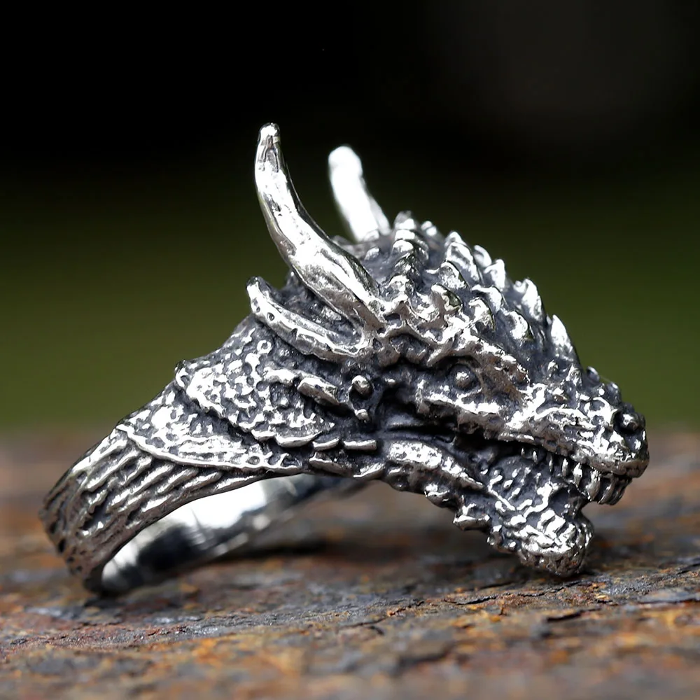 2023 New fashion Stainless Steel VIKING dragon head Ring For Men Special Design animal punk Jewelry free shipping