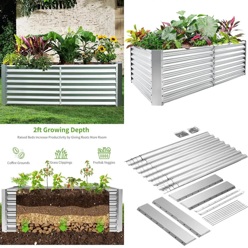

2FT Deep Galvanized Steel Elevated Garden Bed, 6x3x2 ft, Large Vegetable & Flower Planter Box Kit