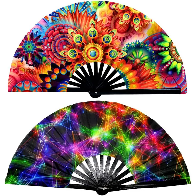 

Folding Fans Bright Color Rainbow Starry Sky Color Glow in The Dark Festival Performance Party Supplies Hand Fan Xmas Dance Fan