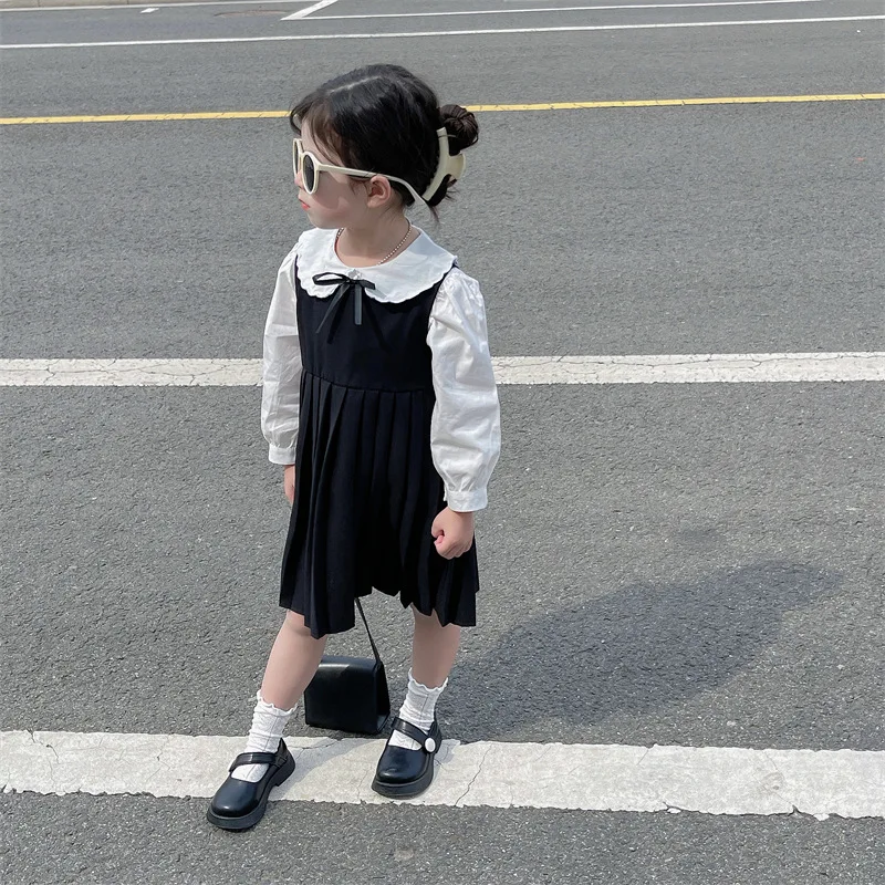 

Korean Children's Clothing Girls 2025 College Style Lace Doll Shirt Vest Dress Fashion Casual Solid Baby Set