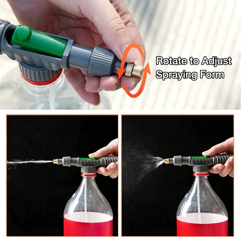 Sprayer -Outdoor Pressure Sprayer with Full Range Spray Gun Nozzle Pump.Use Plastic Bottle with Water for Garden Plant Watering