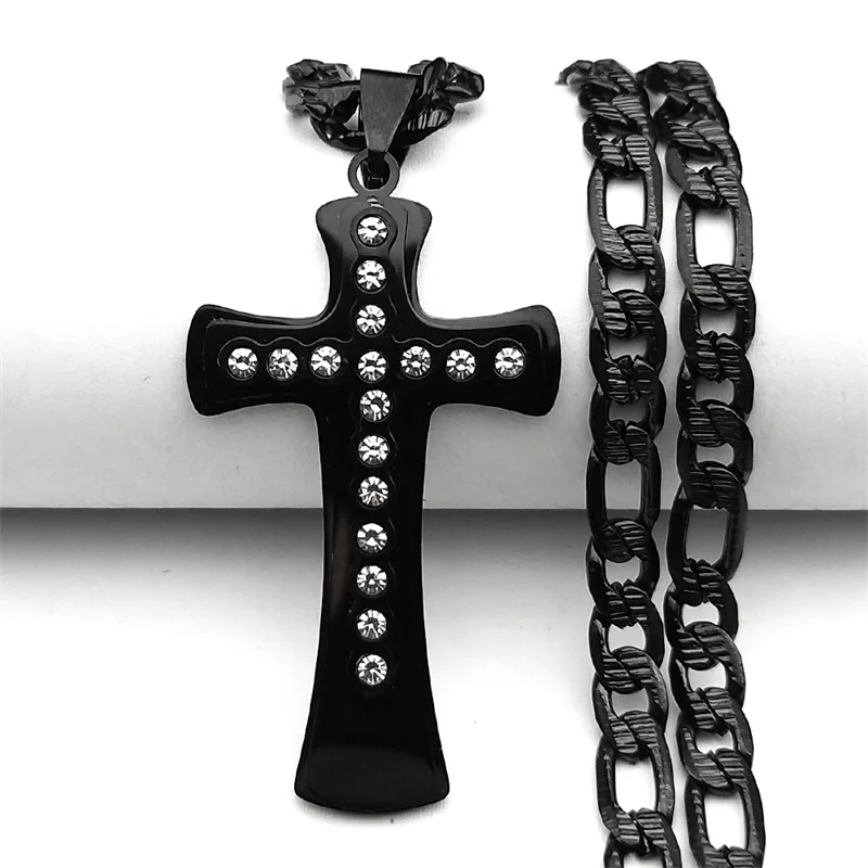 المسيحية الراين يسوع الصليب قلادة قلادة للنساء الرجال الذهب اللون الفولاذ المقاوم للصدأ الكاثوليكية الهيب هوب سلسلة مجوهرات هدية #1